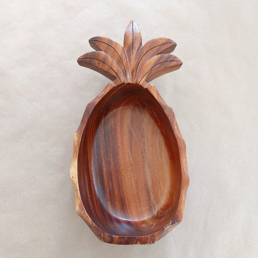 Hand-carved Large Vintage Pineapple Bowl Monkey Pod Wood Hawaii